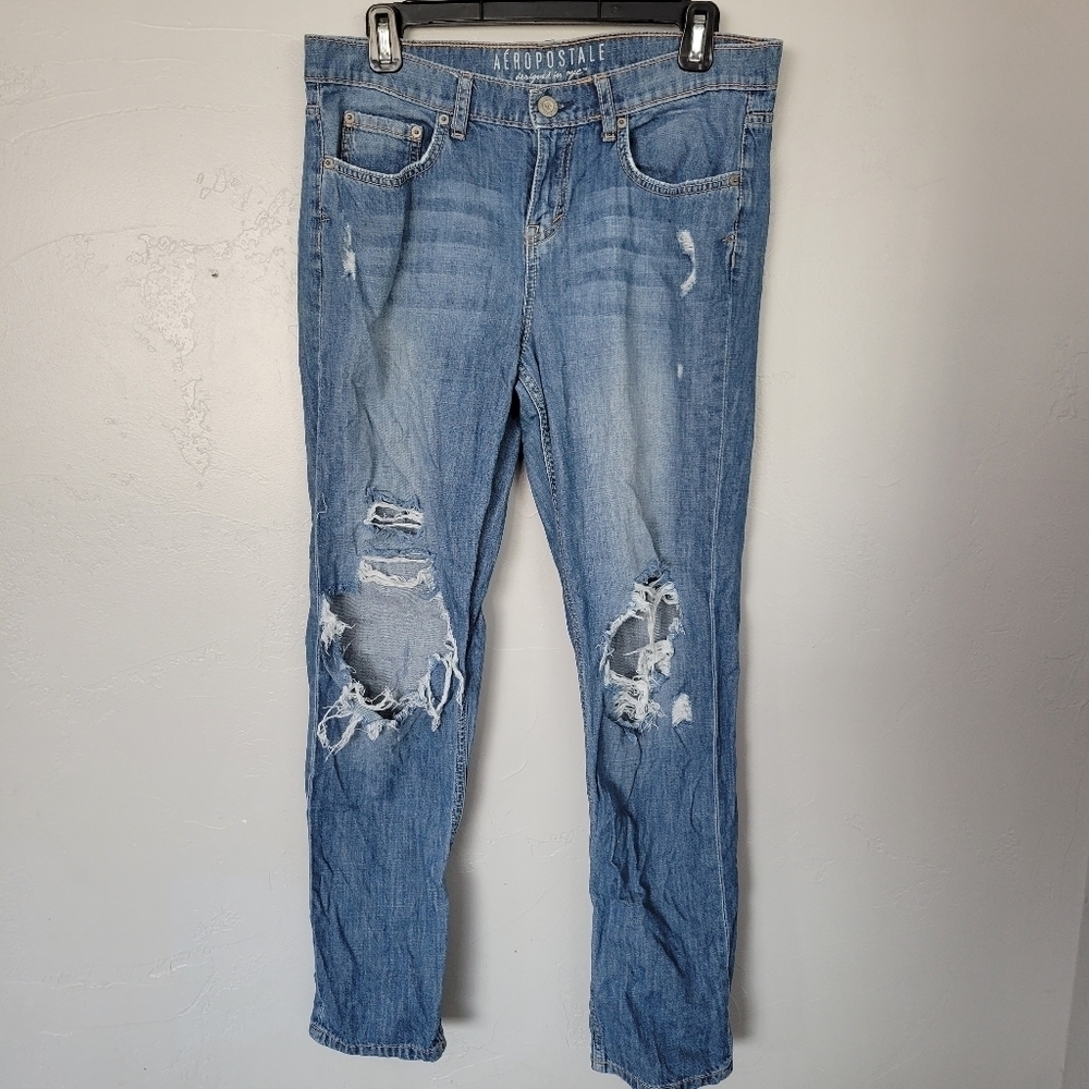Aeropostale Boyfriend Jeans Women's 6 Reg Regular Medium Wash Distressed Loose
